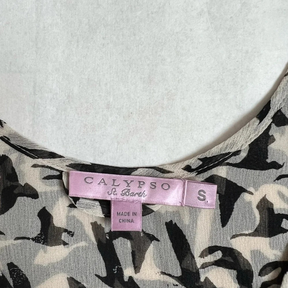 Women's Calypso St. Barth Size S Black White Silk Midi Dress Boho Coastal - Picture 8 of 10